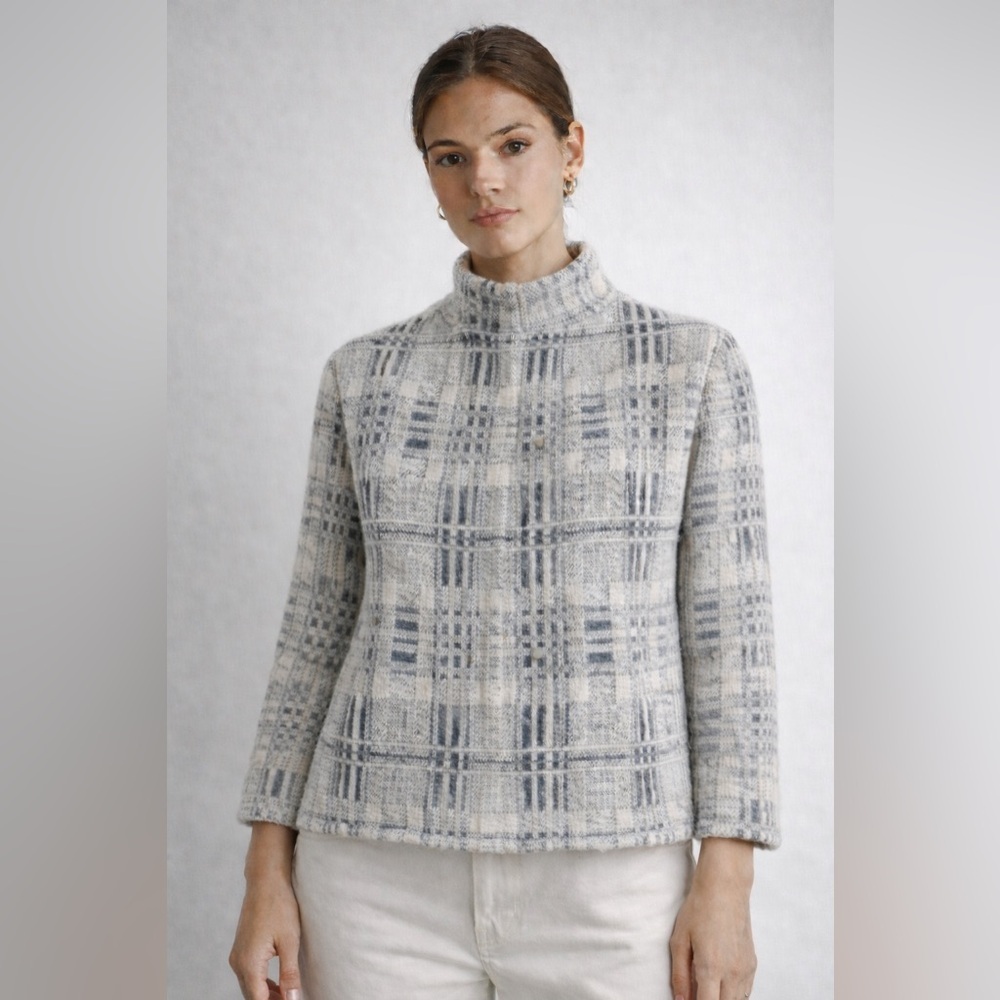 Melloday Women's Sweater Gray Checkers Loose Fit Everyday Size XL